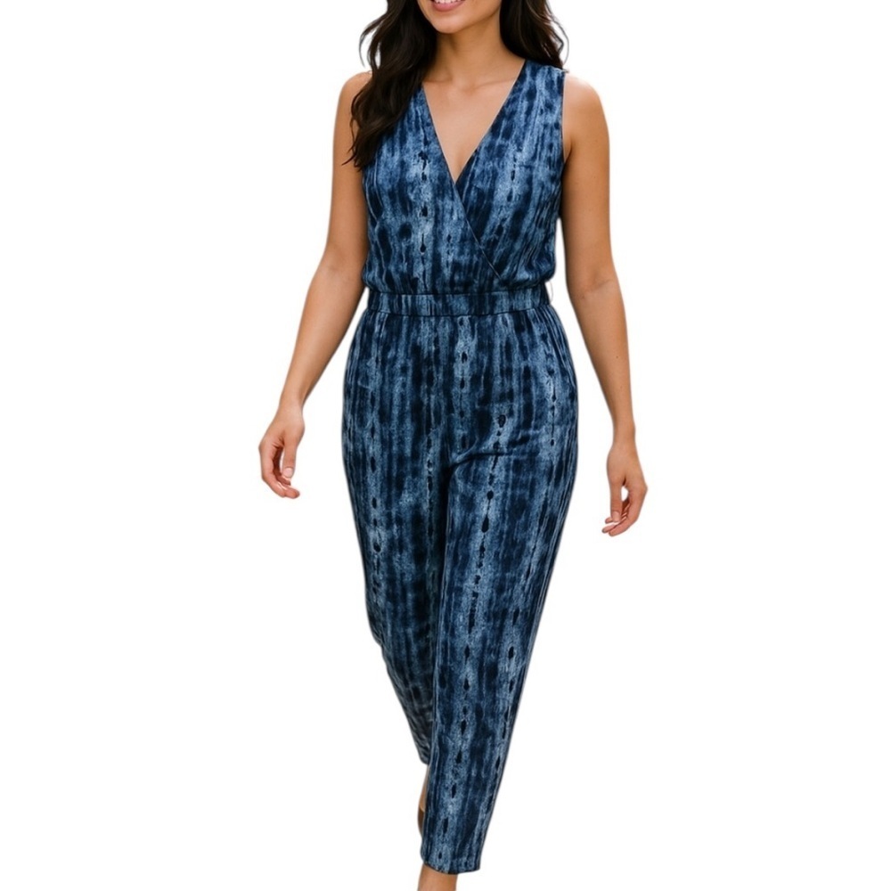 Old Navy Breathe On Cross Front Jumpsuit Navy Tie Dye 2 Front Pockets Size 2X - Picture 1 of 6